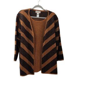 Alfred Dunner 2-Piece Cardigan and Shell Set, 2X, Copper Metallic/Black (NWT)